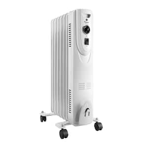 600/900/1500-Watts White Electric Oil-Filled Heater Space Heater with Overheat Protection and Safety Tip-Over Switch