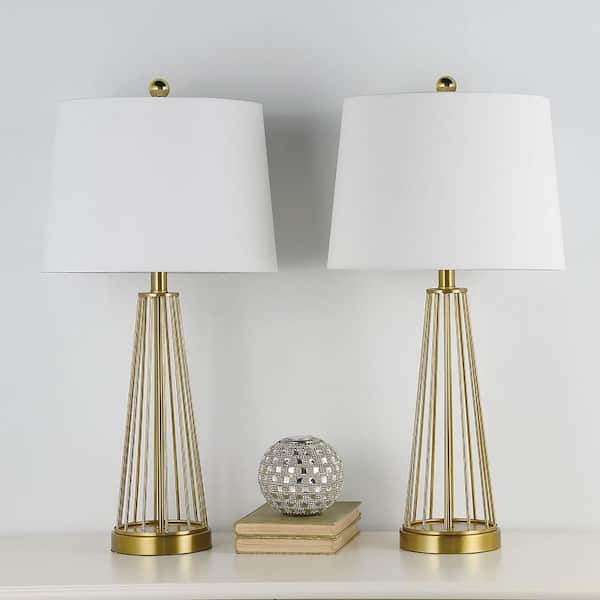 Maxax Detroit 27  Gold Table Lamp Set With White Shade (Set of 2