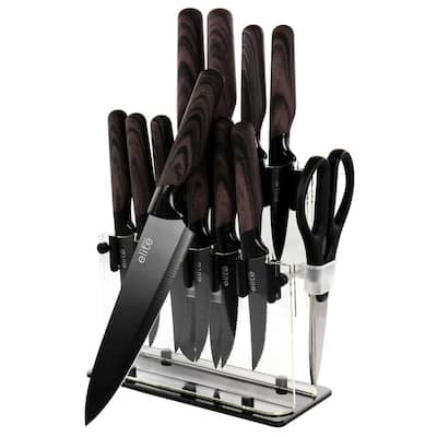 Velaze 8-Piece Dark Gray Acrylic Handle Stainless Steel Knife Set with Knife  Block VLZ-KN-001 - The Home Depot