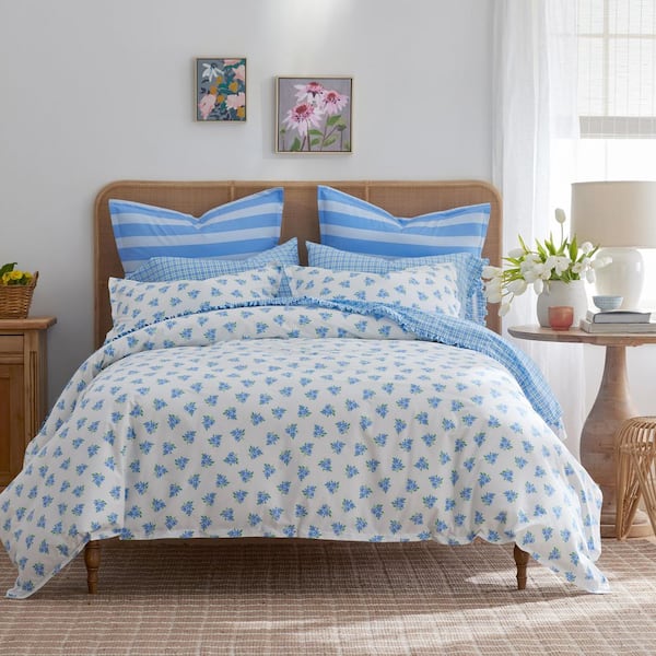 Company Cotton Sunshine & Blooms Blue Multi Floral Full Cotton Percale Duvet Cover