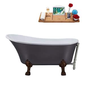 55 in. Acrylic Clawfoot Non-Whirlpool Bathtub in Matte Grey With Matte Oil Rubbed Bronze Clawfeet,Brushed Nickel Drain