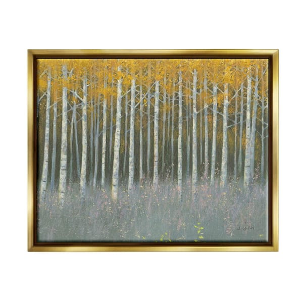 The Stupell Home Decor Collection Birch Tree Woodland Grove Outdoor Nature Landscape by James Wiens Floater Frame Nature Wall Art Print 31 in. x 25 in.