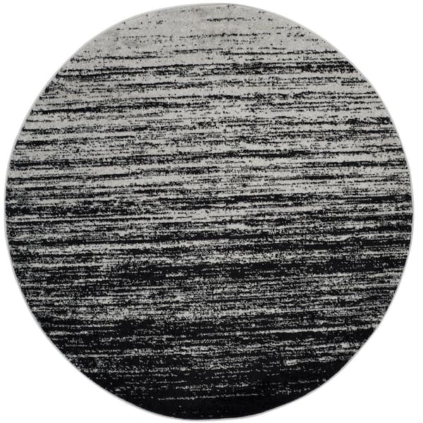 Adirondack Silver/Black Solid Color 4 ft. x 4 ft. Striped Round Area Rug