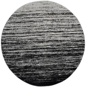 Adirondack Silver/Black 6 ft. x 6 ft. Round Striped Solid Area Rug