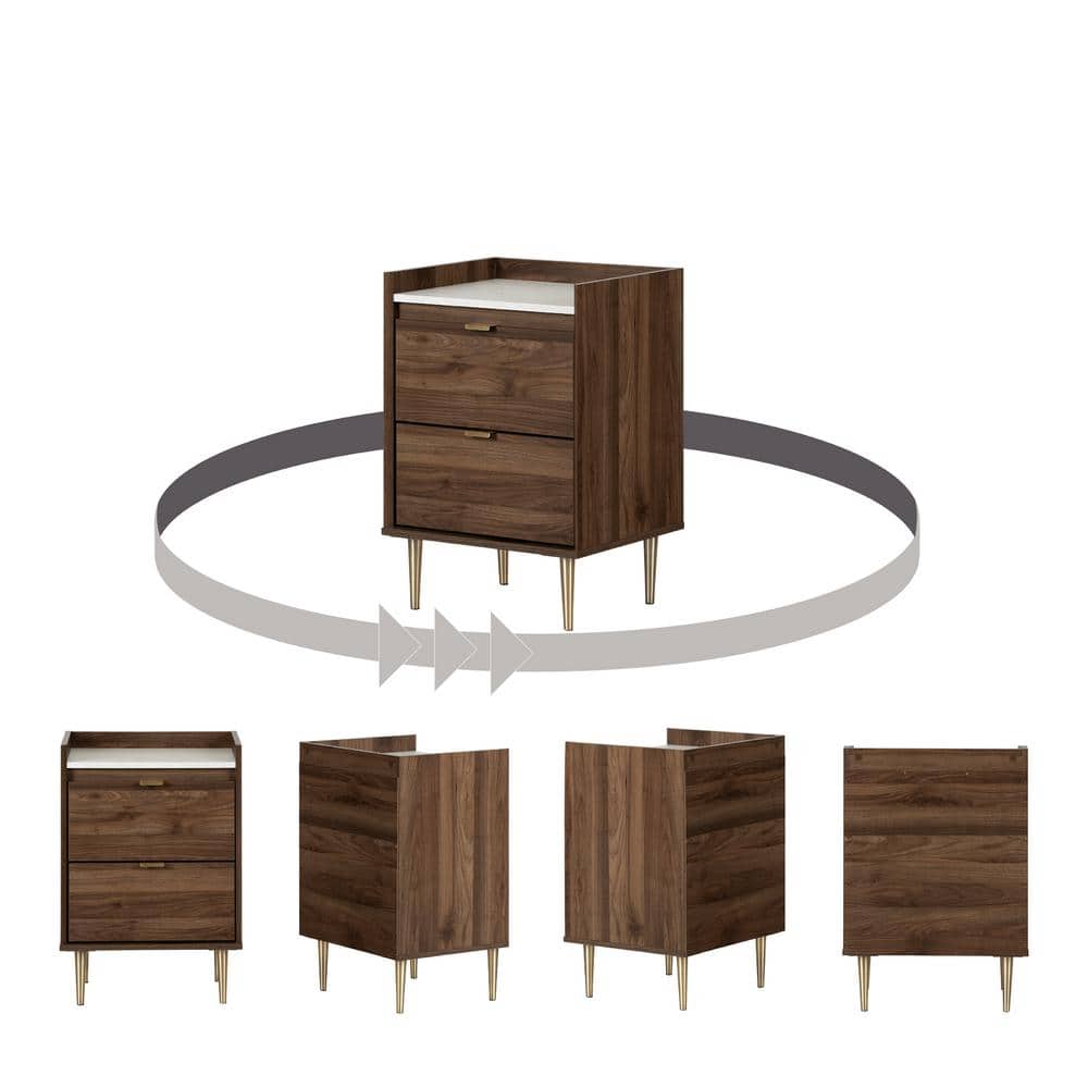 Natural Walnut and Carrara Marble 2-Drawer Nightstand