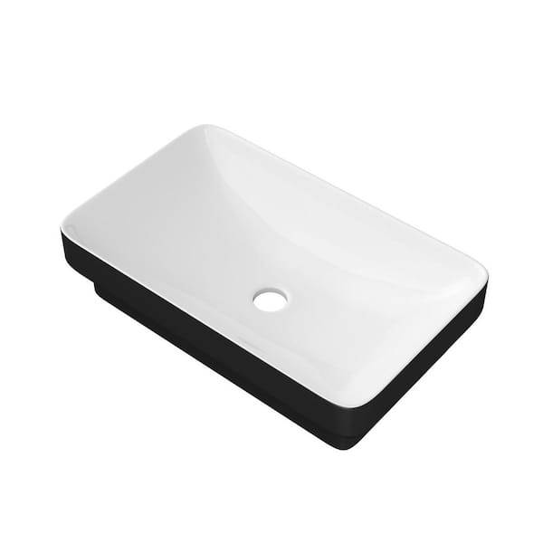 19 in. Ceramic Rectangular Bathroom Semi-Recessed Vessel Sink in White