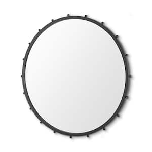 Elena III 44 in. W x 44 in. H Black Metal Round Wall Mirror with Beads