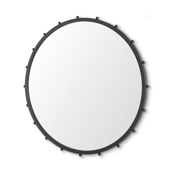 Mercana Elena III 44 in. W x 44 in. H Black Metal Round Wall Mirror with Beads