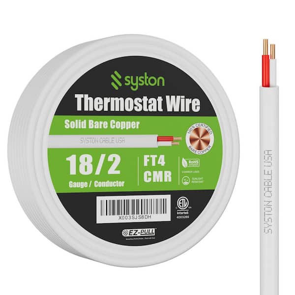 50 ft. 18/2 White Solid Bare Copper CMR/CL3R Doorbell HAVC Heating Control Thermostat Wire