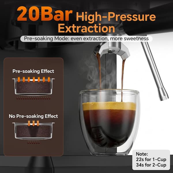 IUDommy 2-Cup Black Stainless Steel Semi-Automatic Espresso