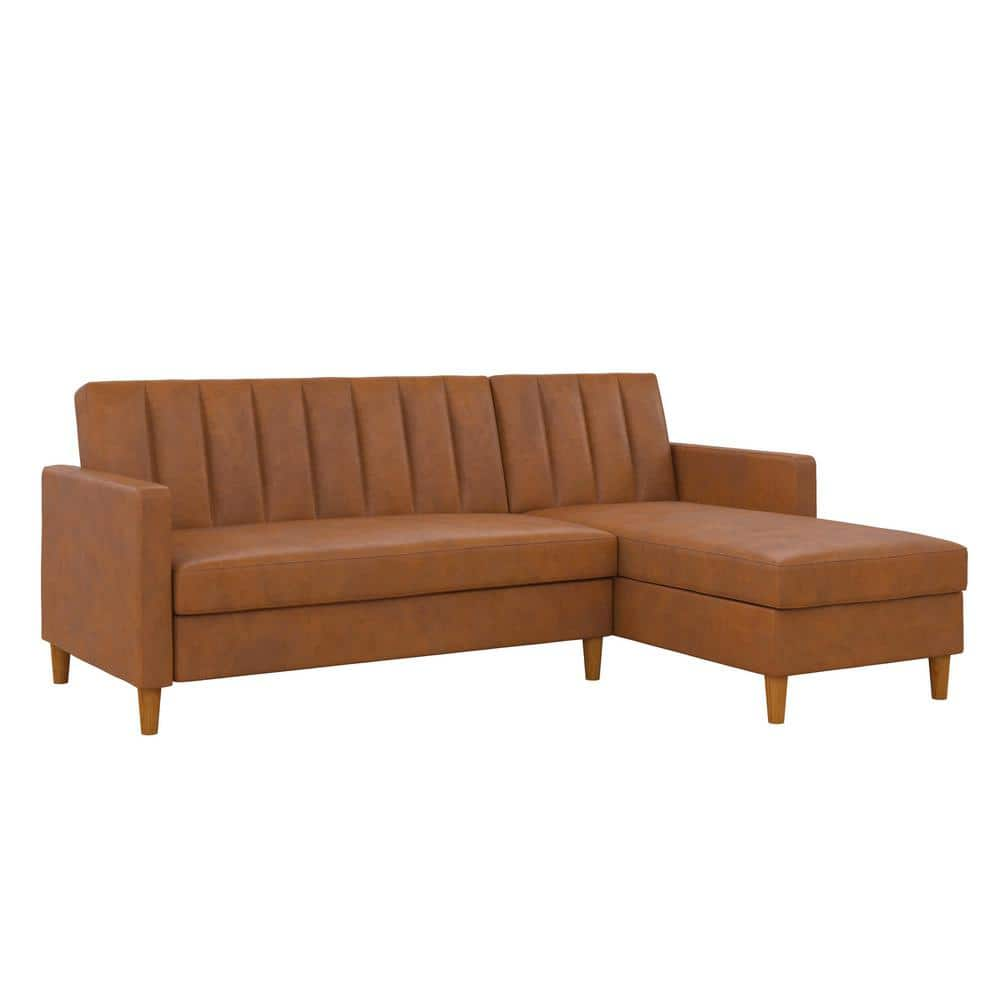 DHP Nelly Camel Faux Leather Futon Sectional With Storage DE20257 - The ...