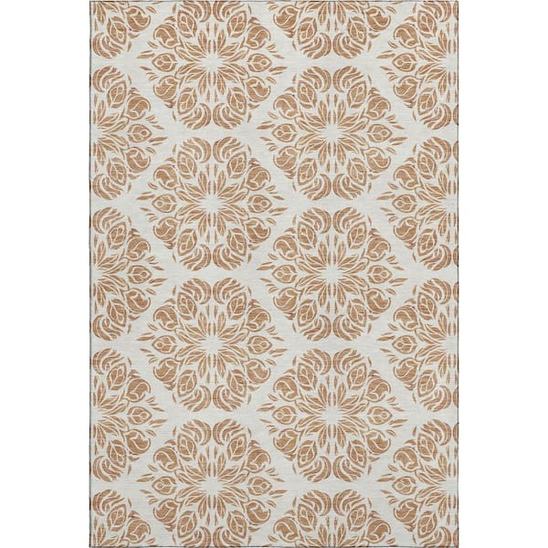 Mayfield Premium Machine Washable Abstract AMF2456 Copper 5 ft. x 7 ft. 6 in. Area Rug
