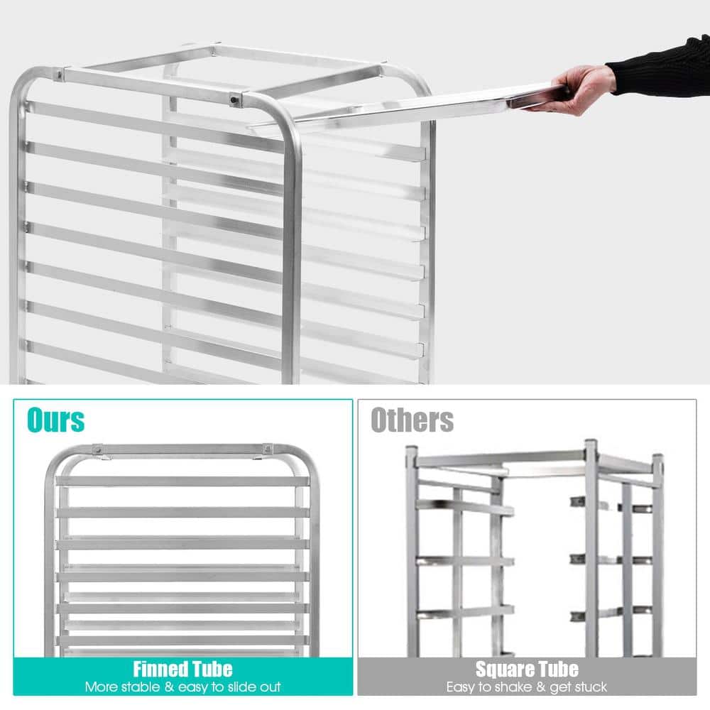 Aluminum Silver 10 Sheet Bun and Sheet Pan Rack with Mute Rolling Casters - thumbnail 6