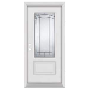 32 in. x 80 in. Chatham Right-Hand Patina Finished Fiberglass Mahogany Woodgrain Prehung Front Door