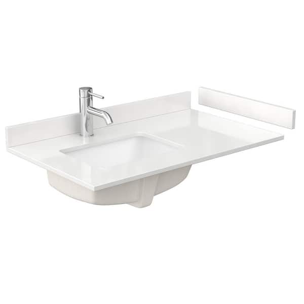 36 in. W x 22 in. D Quartz White Rectangular Single Sink Bathroom Vanity Top in White