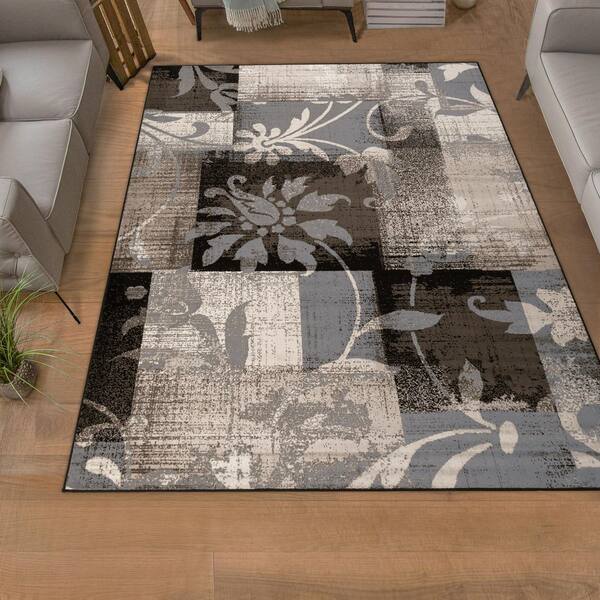 Pastiche Chocolate 4 ft. x 6 ft. Floral Patchwork Polypropylene Area Rug