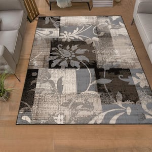 Pastiche Chocolate 6 ft. x 9 ft. Floral Patchwork Polypropylene Area Rug