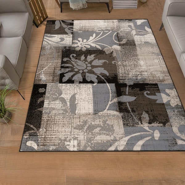 Pastiche Chocolate 7 ft. x 9 ft. Floral Patchwork Polypropylene Area Rug