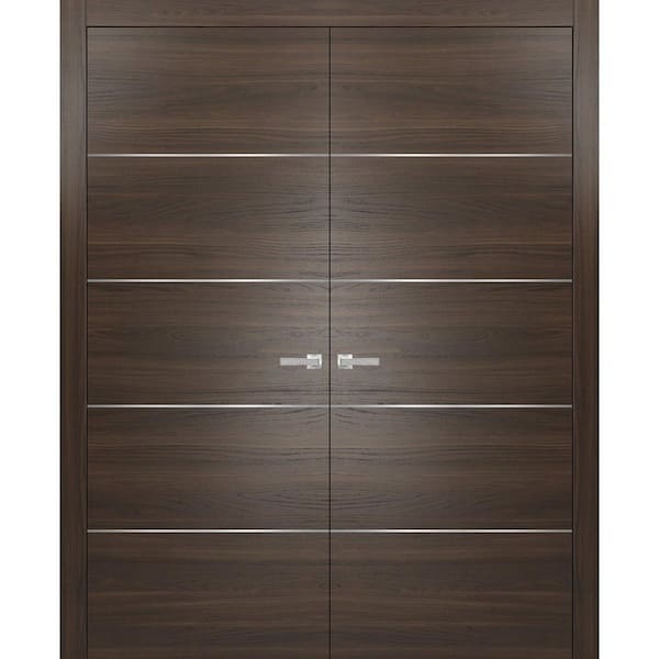 48 in. x 84 in. 2 Panel Chocolate Ash Finished Solid Wood with Honeycomb Sliding Door with Hardware