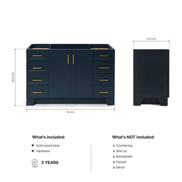 Taylor 54 in. W x 21.5 in. D x 34.5 in. H Freestanding Bath Vanity Cabinet Only in Midnight Blue