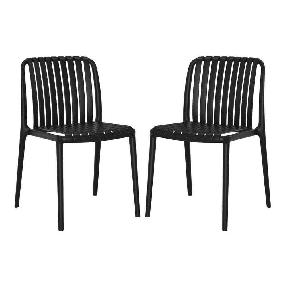Frond and Form Outdoor Patio Stacking Poly Plastic Slatted Dining Side Chair (Set of 2), Black price history on PriceWatchPro