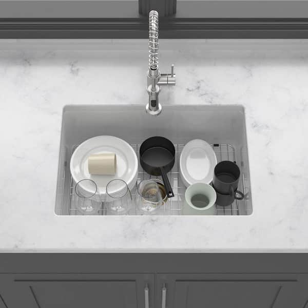 JimsMaison 27 in. Drop-In/Undermount Single Bowl Fireclay White