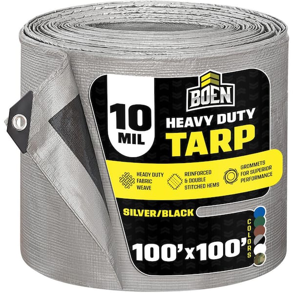 100 ft. x 100 ft. Silver/Black, 10 Mil Polyethylene Tarp, Thick Waterproof Heavy Duty Cover