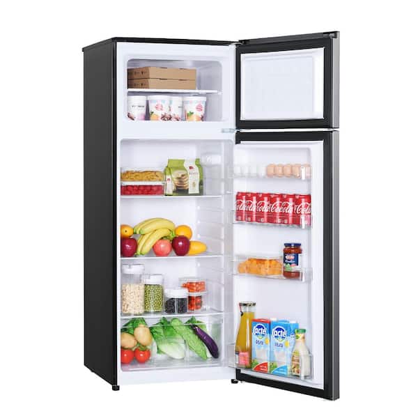 Magic Chef - 7.3 cu. ft. 2-Door Mini Fridge in Platinum Steel with Freezer