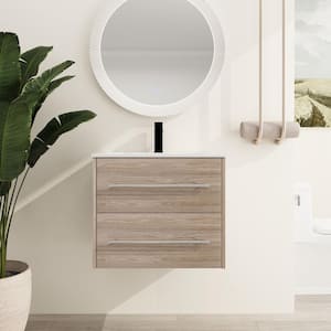 23.8 in. W x 18.1 in. D x 20.2 in. H Wall-Mounted Bath Vanity in Light Brown with White Resin Vanity Top