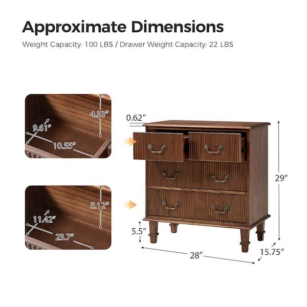 JAYDEN CREATION Elpenor Walnut 28 in. W Solid Paulownia Wood