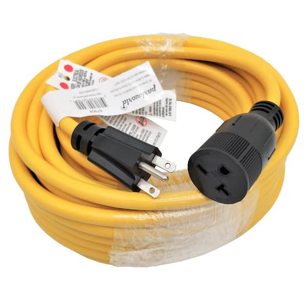 SOUTHWIRE, 12/3 STW 50' YELLOW OUTDOOR TWIST-TO-LOCK NEMA L5-20PEXTENSION  CORD WITH BLACK PLUGS