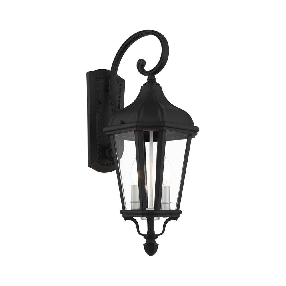 Textured Black 2-Light Outdoor Wall Lantern with Clear Glass
