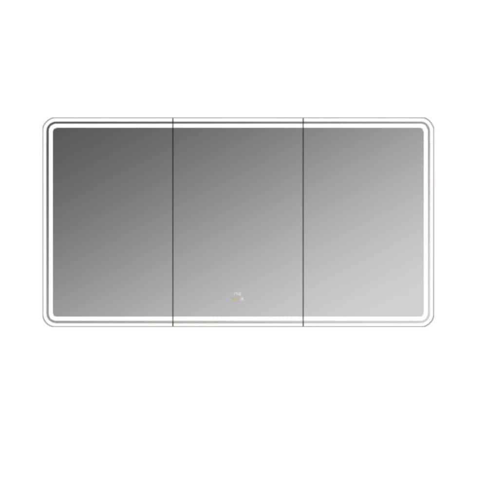 WELLFOR V11 24-in x 36-in Lighted LED Fog Free Surface/Recessed Mount Silver Mirrored Soft Close Medicine Cabinet with Outlet