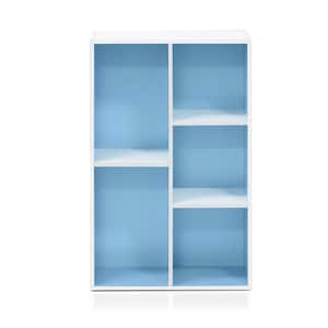 Tropika 31.5 in. Light Blue/White Faux Wood 5-shelf Standard Bookcase with Storage