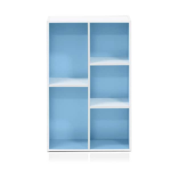 Furinno Tropika 31.5 in. Light Blue/White Faux Wood 5-shelf Standard Bookcase with Storage
