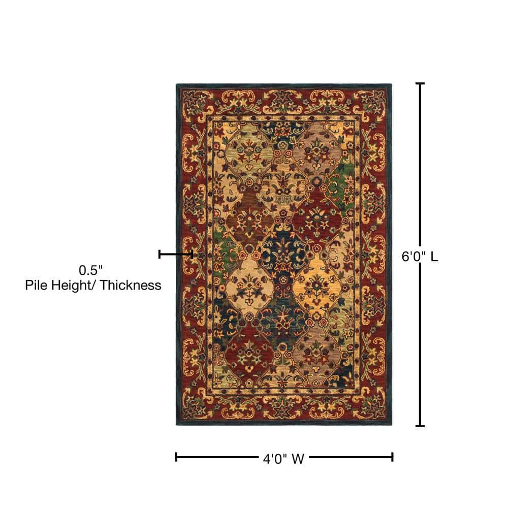 Beige & Burgundy Hand-Tufted Wool Rectangular Area Rug, 4' x 6'