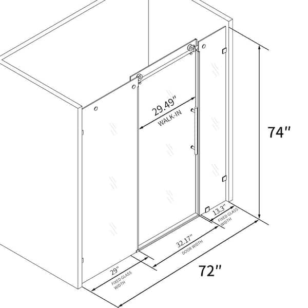 Logmey 72 in. W x 74 in. H Frameless Sliding Shower Door in Matte Black with Clear Glass