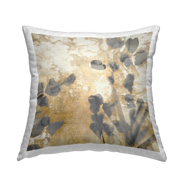 Layered Botanical Leaf Shapes Gold Square Outdoor Throw Pillow