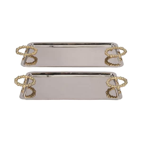 Liv & Skye Metal, S/2 23/28" Trays With Beaded Handles, silver