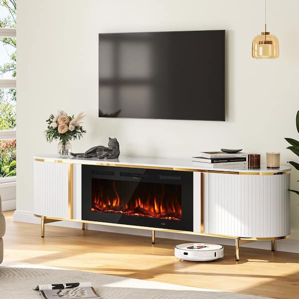 70 in. Freestanding Modern Electric Fireplace TV Stand with Adjustable Temperature in White