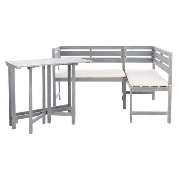 Wilton Ash Gray 2-Piece Wood Outdoor Bistro Set with White Cushions
