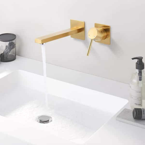 Single Handle Wall Mounted Bathroom Faucet in Gold