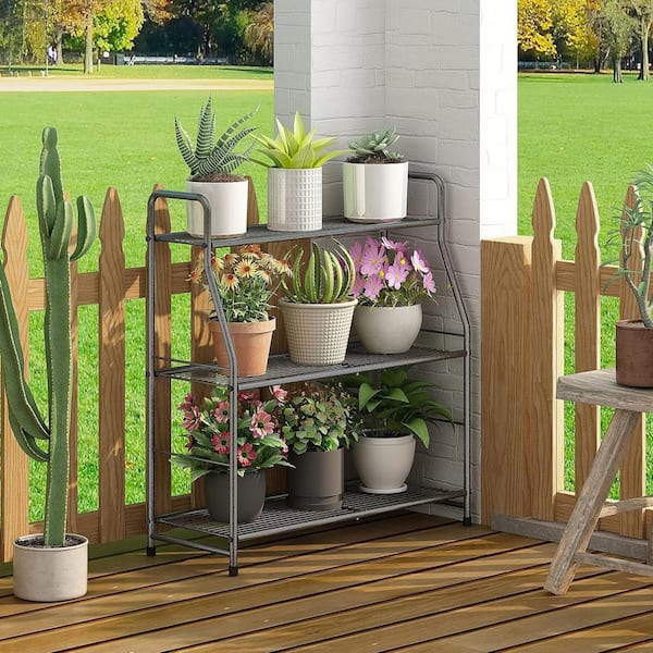 3段アイアンサークルスタンド 3-Tier Black iron Plant Stand (27 in. H W x 29.75 in. H