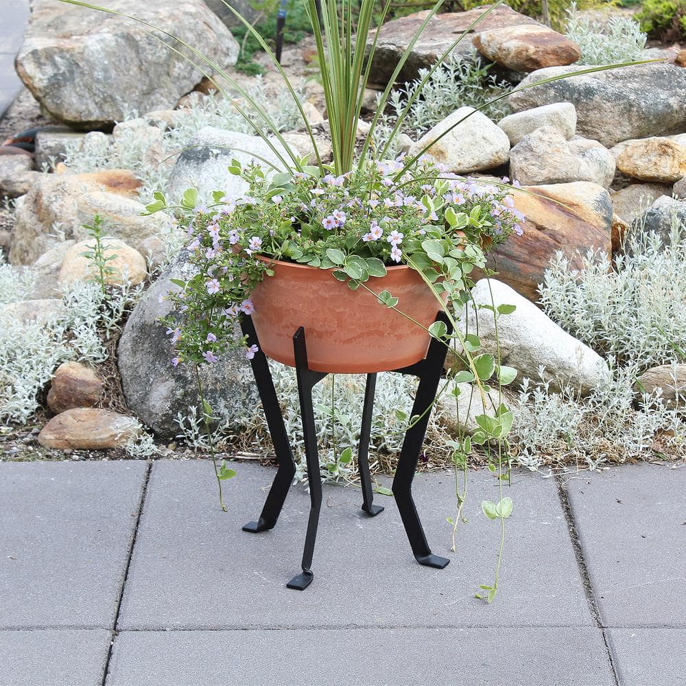 Rustic Terra Cotta and Black Iron Planter Stand