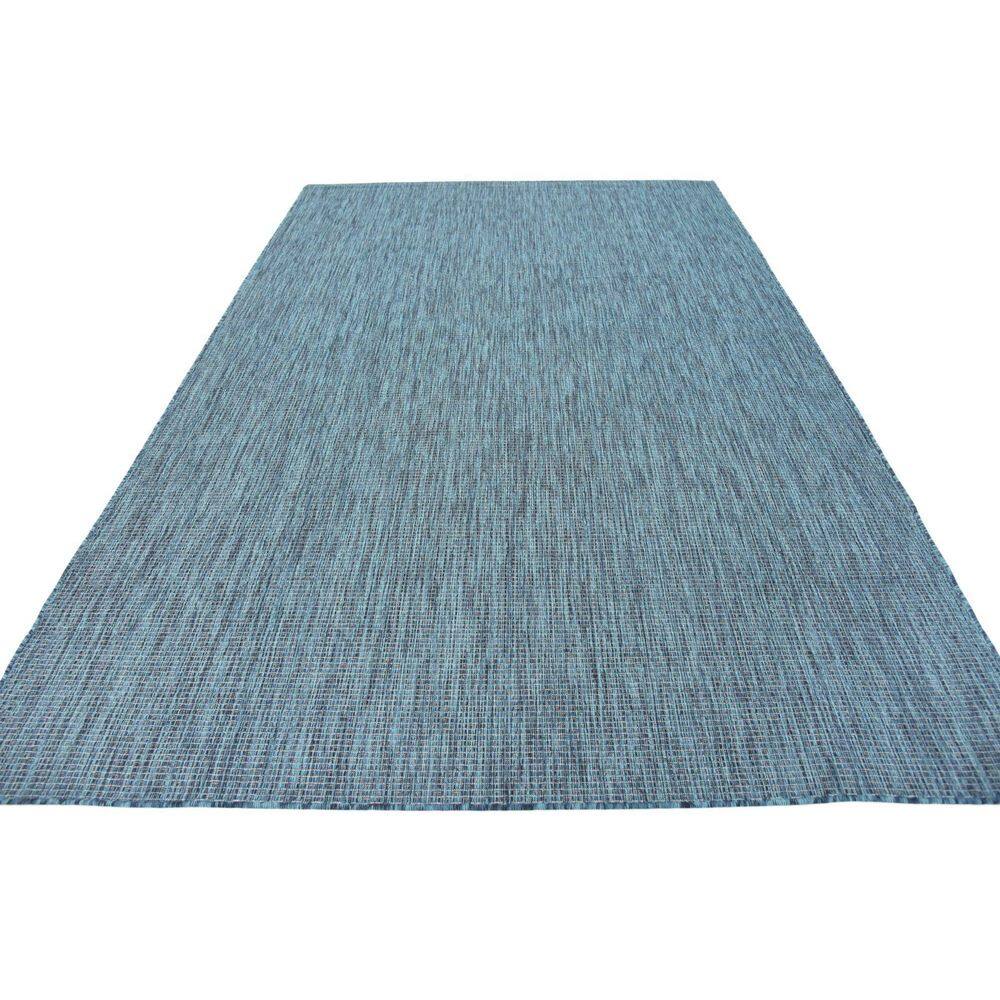Teal and Navy Blue Outdoor Rectangular Synthetic Rug