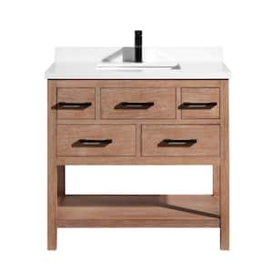Betty 36 in. Bath Vanity in Weathered Brown with Quartz Vanity Top in White with White Basin