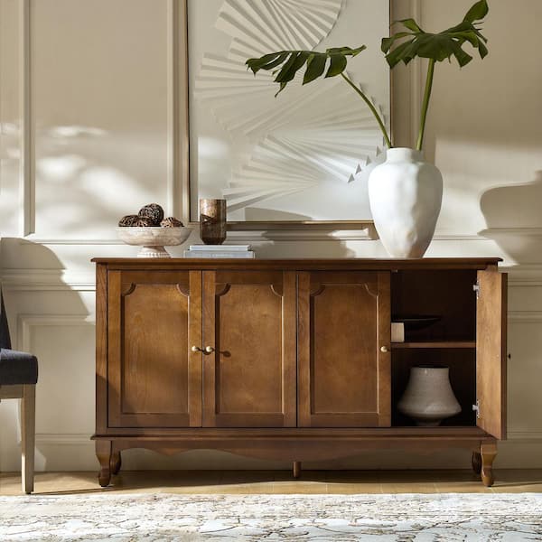 Cindy Walnut 58" Wide 4 door Sideboard with Apron Design and Ajustable Shelves