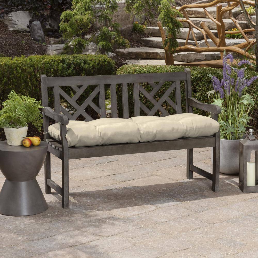 Tan Leala Outdoor Plush Tufted Bench Cushion, 48 x 18