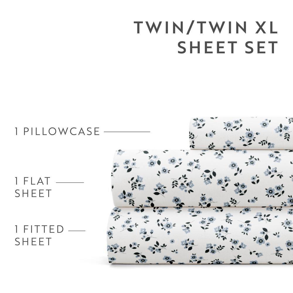 Navy Floral Twin Microfiber Kids Sheet Set