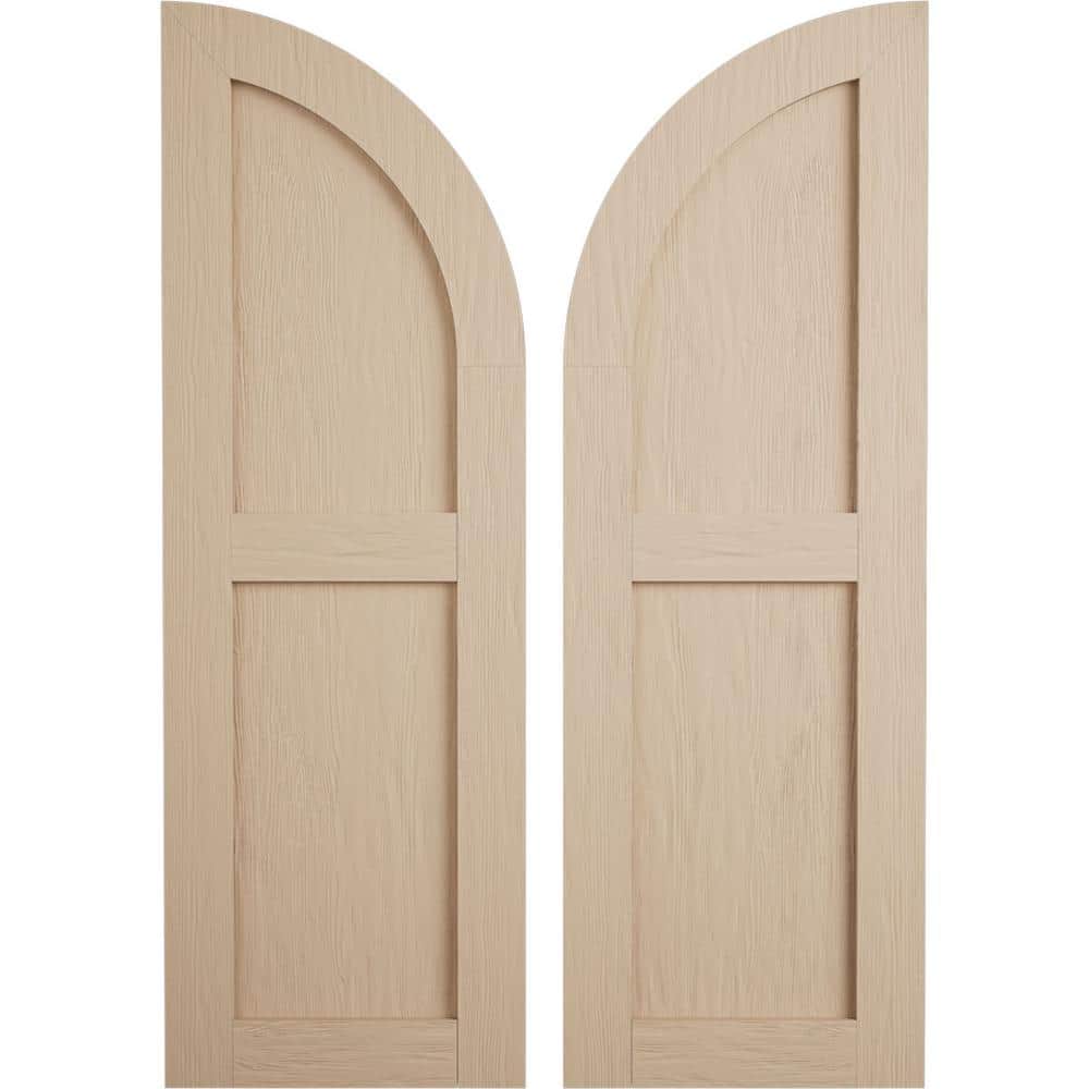 15 in. x 36 in. Polyurethane Rough Sawn Two Equal Flat Panel with Quarter Round Arch Top Faux Wood Shutters Primed Tan price history on PriceWatchPro